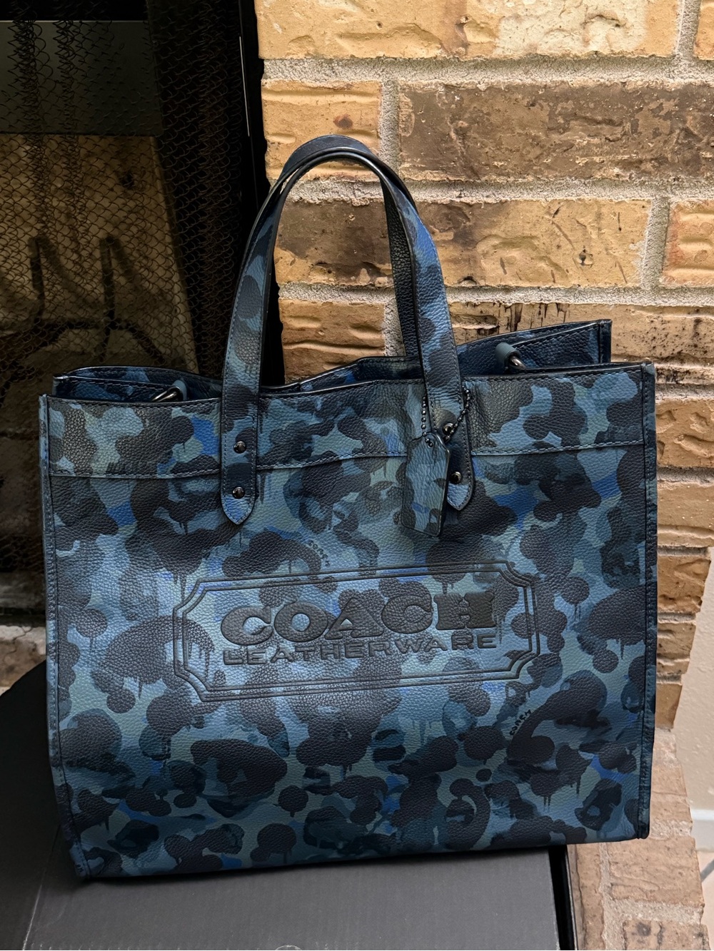 Coach Field Tote 40 with Blue Camo Print EUC